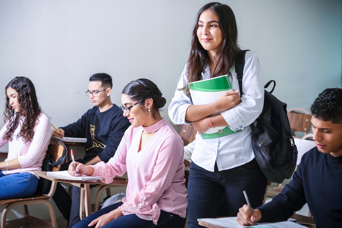 University students studying together in a classroom
